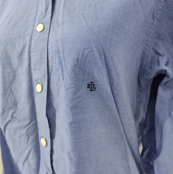 Lauren Ralph Lauren Blue and White Button Down Shirt Women's Size 4 - Picture 2 of 11